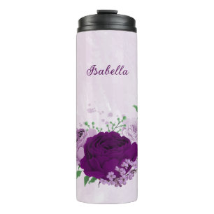 Bouteilles Isothermes Fleurs violettes romantiques verdure mariage