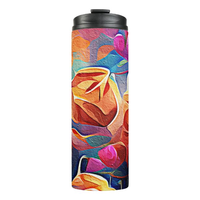 Bouteilles Isothermes Floral Abstract Art Orange Red Blue Flowers (Devant)