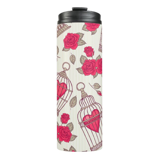 Bouteilles Isothermes Floral Bird Cages Rose Motif (Devant)