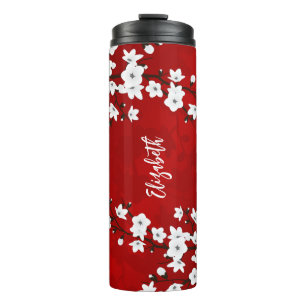 Bouteilles Isothermes Floral blanc cerise fleurs Monogramme Votre nom