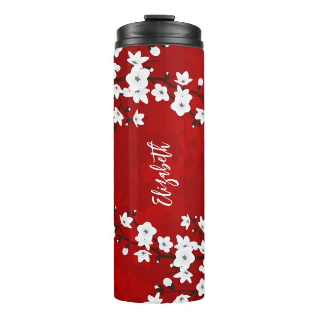 Bouteilles Isothermes Floral blanc cerise fleurs Monogramme Votre nom (Devant)