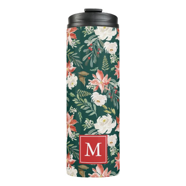 Bouteilles Isothermes Floral d'hiver | Monogramme de vacances (Devant)