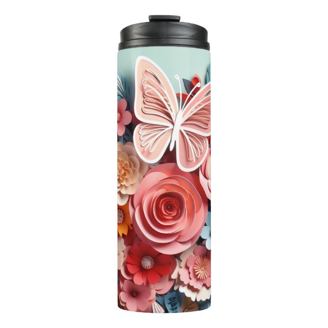 Bouteilles Isothermes Floral & Papillon - Bleu - Bitume thermique mince (Devant)