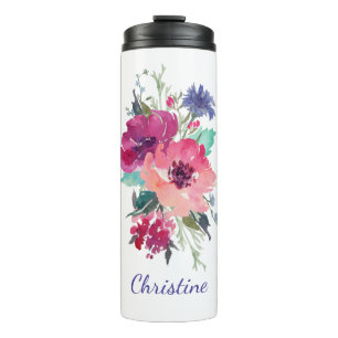 Bouteilles Isothermes Floral Rose coloré avec Monogramme
