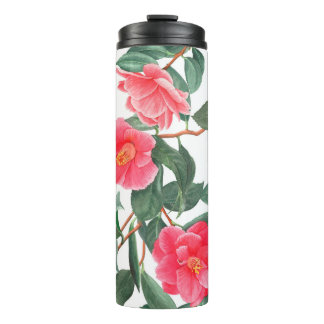 Bouteilles Isothermes Floral sans couture motif, fleurs de camélia rouge