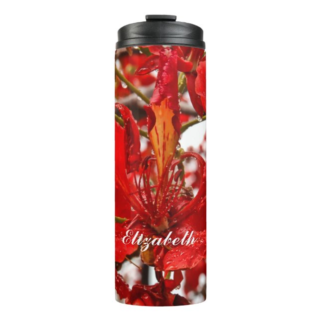 Bouteilles Isothermes Flore rouge tropicale Personnalisation élégante (Devant)