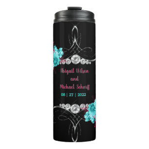 Bouteilles Isothermes Flore Turquoise et Mauve Elegant Rhinestone