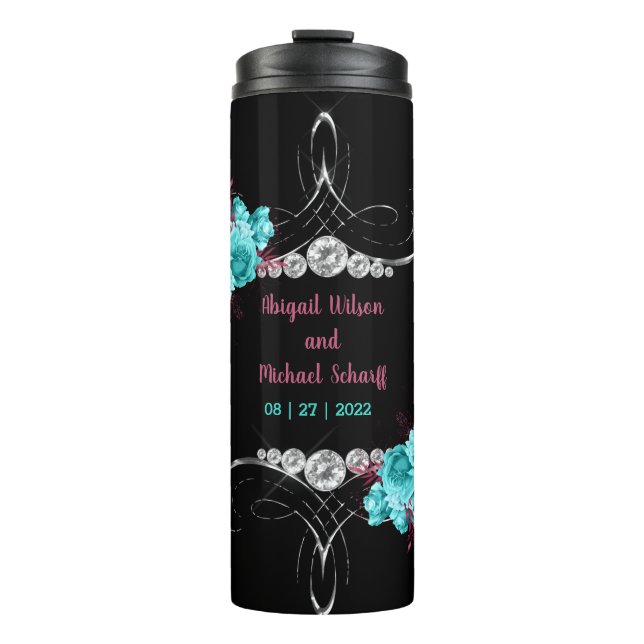 Bouteilles Isothermes Flore Turquoise et Mauve Elegant Rhinestone (Devant)