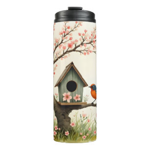 Bouteilles Isothermes Folk Art Bird and Birdhouse