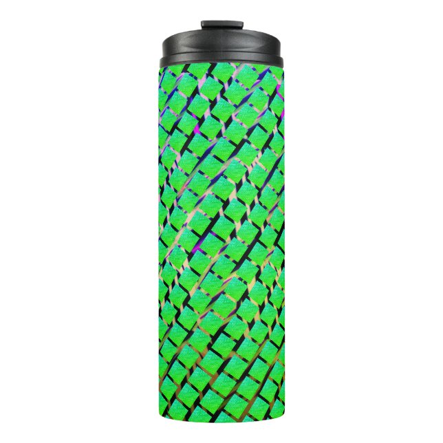 Bouteilles Isothermes Fondre jaune et foncé, carré vert brillant. (Devant)
