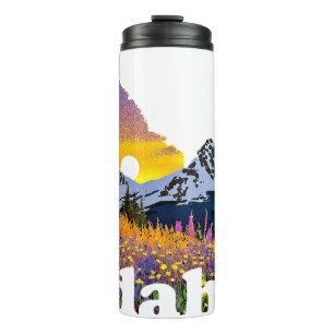 Bouteilles Isothermes Forme de l'Idaho avec montagne et fleurs sauvages
