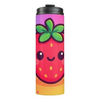 Bouteilles Isothermes Fraise Kawaii souriante sur Pastel Gradient Backg