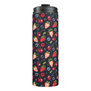 Bouteilles Isothermes Fraises et cerises sur un arrière - plan sombre