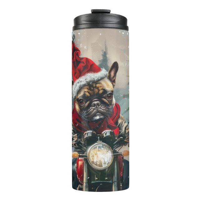 Bouteilles Isothermes French Bulldog Riding Moto Noël (Devant)