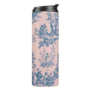 Bouteilles Isothermes French toile de jouy bleu et rose élégant