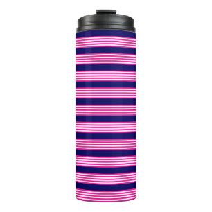 Bouteilles Isothermes Fuchsia et blanc cinq bandes motif avec bleu