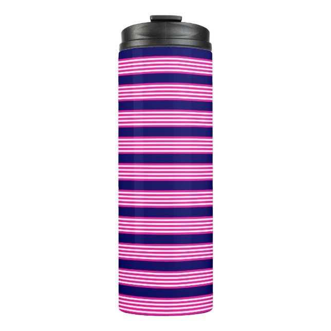 Bouteilles Isothermes Fuchsia et blanc cinq bandes motif avec bleu (Devant)