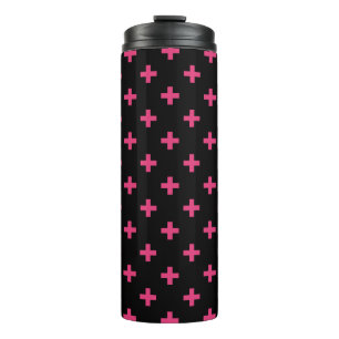 Bouteilles Isothermes Fuchsia polka croise sur noir