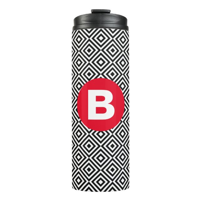 Bouteilles Isothermes Geometric Black and White Pattern Red Monogram (Devant)