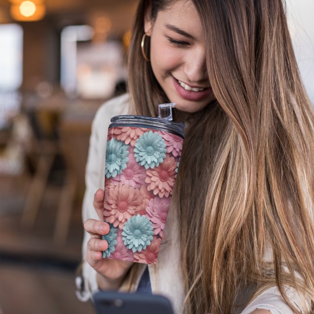 Bouteilles Isothermes Gerbera Floral 3D (pink floral tumbler)