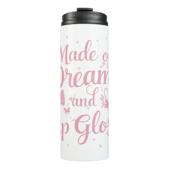 Bouteilles Isothermes Girly Pink Bow "Dreams and Lip Gloss" Quote (Devant)