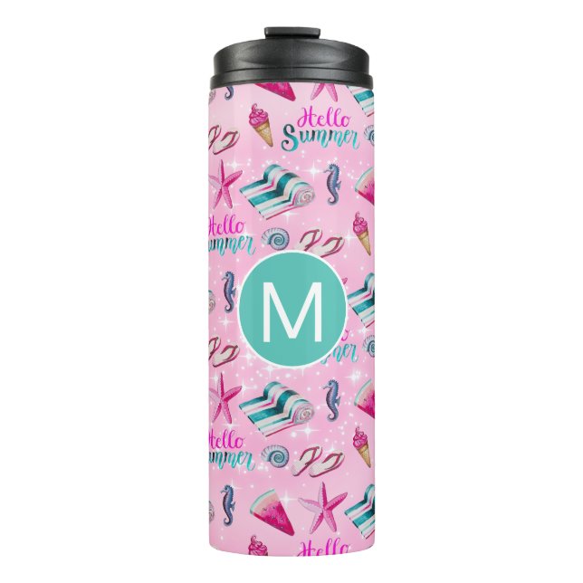 Bouteilles Isothermes Girly Pink Summer Beach Holiday Pattern Monogram (Devant)