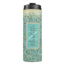 Bouteilles Isothermes Glitterie or Monogramme sur Turquoise