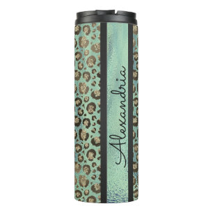 Bouteilles Isothermes Glittery Empreinte de léopard sur Green Personnali