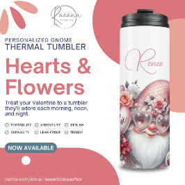 Bouteilles Isothermes Gnome personnalisé cœurs et fleurs