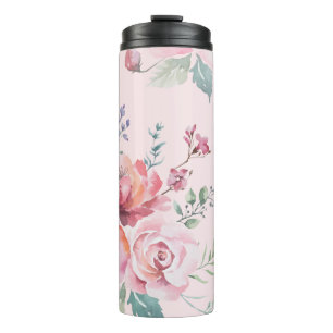 Bouteilles Isothermes Gobelet de voyage Roses roses aquarelle