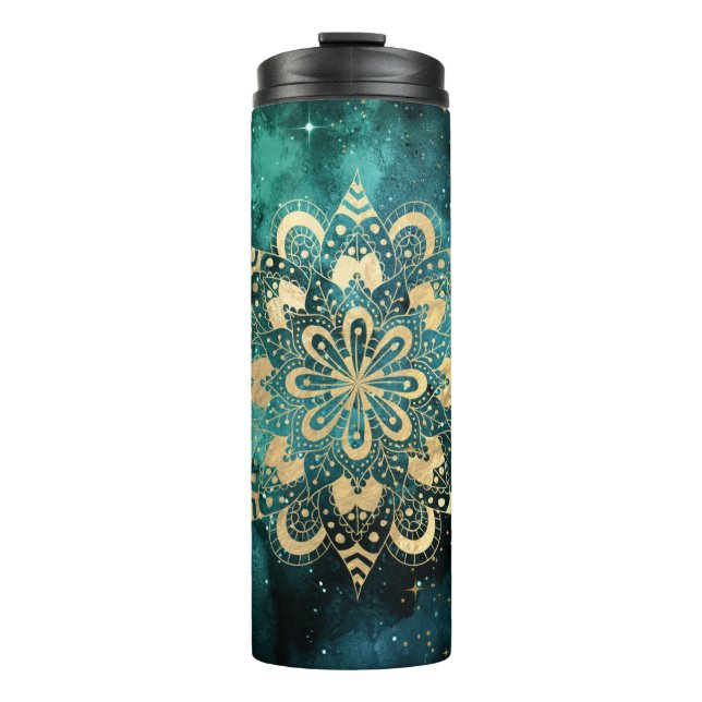 Bouteilles Isothermes Gold & Green Galaxy Dharma Mandala Motif (Devant)