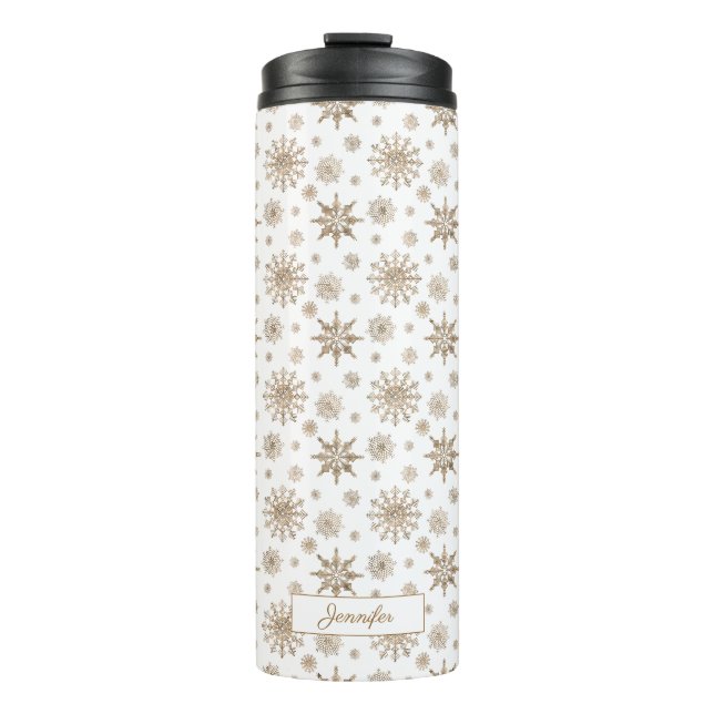 Bouteilles Isothermes Golden Yellow Snowflakes Motif & Custom Name (Devant)
