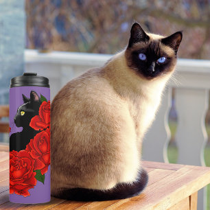 Bouteilles Isothermes Gothique Chat Noir Roses Rouges Violet