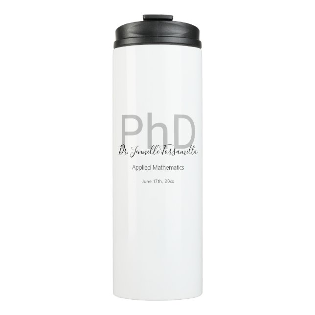 Bouteilles Isothermes Graduate Keepsaké Black Grey Nom PhD Graduation (Devant)
