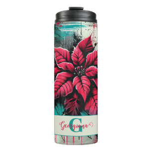 Bouteilles Isothermes Graffiti floral personnalisé Grungy Poinsettia