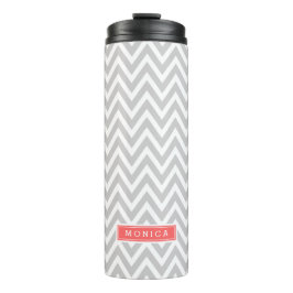 Bouteilles Isothermes Gray et Coral Chevron Monogramme