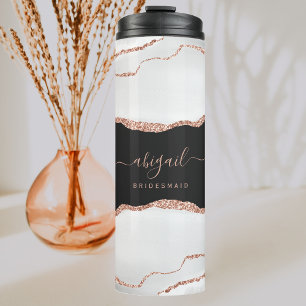 Bouteilles Isothermes Gris Blanc Rose Or Agate Dark Bridesmaid Mariage