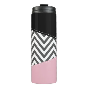 Bouteilles Isothermes Gris Zigzag, Gris Chevron, Motif Zigzag, Rose