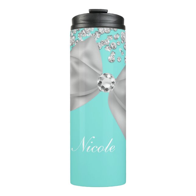 Bouteilles Isothermes Gros Blanc Bow & Diamants Bleu (Devant)