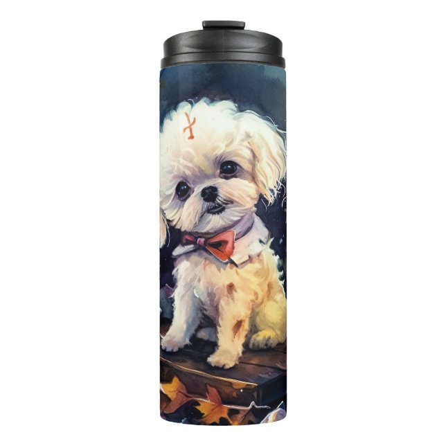 Bouteilles Isothermes Halloween Bichon Frise Avec La Peur Citrouille (Devant)