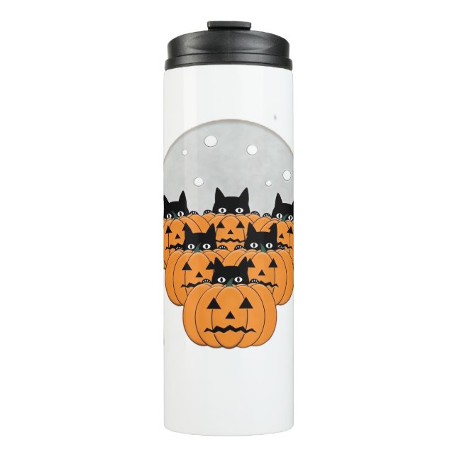 Bouteilles Isothermes Halloween  Cats  Pumpkins  Black Background  Illus (Devant)