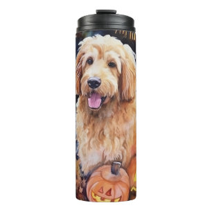 Bouteilles Isothermes Halloween Goldendoodle avec citrouilles épouvantab