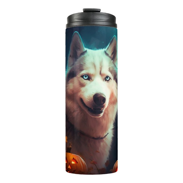 Bouteilles Isothermes Halloween Husky Sibérien Avec La Peur Citrouille (Devant)