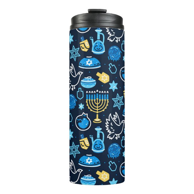 Bouteilles Isothermes Hanoukka Symboles Motif bleu (Devant)
