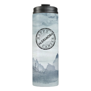 Bouteilles Isothermes Happy Camper Grey Aquarelle Paysage Camping