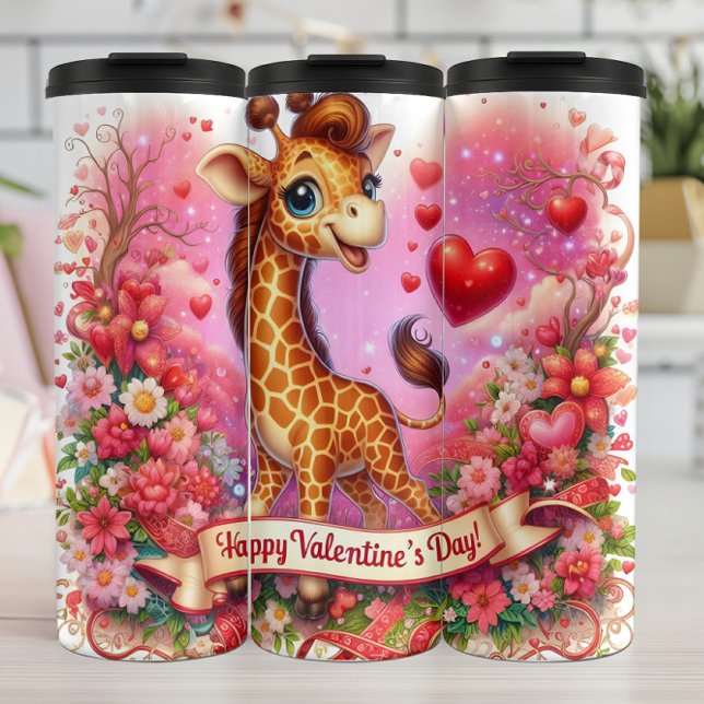 Bouteilles Isothermes Happy Valentine Day Giraffe Floral Wrap (Créateur téléchargé)