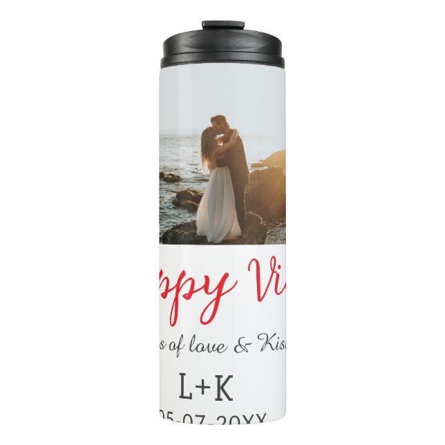 Bouteilles Isothermes Happy Vibes nom du couple date mariage rouge (Devant)