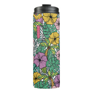 Bouteilles Isothermes Hibiscus tropical, palmier, perroquets motif.