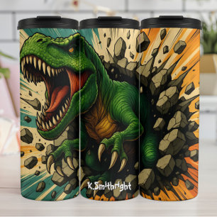 Bouteilles Isothermes Hurlement de T-Rex vert brisant un mur