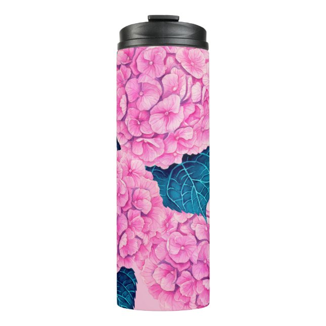 Bouteilles Isothermes Hydrangea aquarelle motif, rose et bleu (Devant)